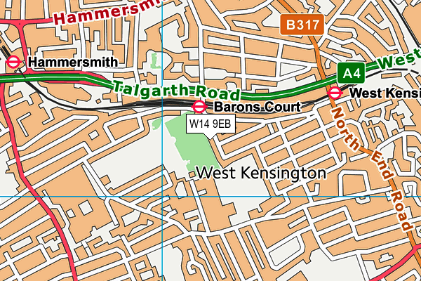 W14 9EB map - OS VectorMap District (Ordnance Survey)