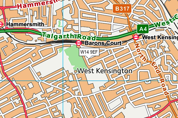 W14 9EF map - OS VectorMap District (Ordnance Survey)