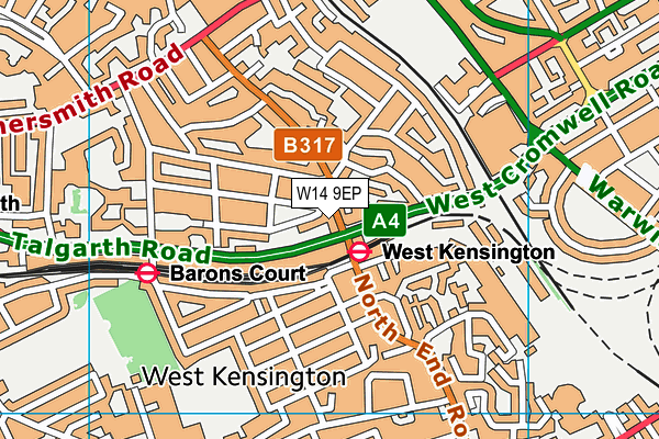 W14 9EP map - OS VectorMap District (Ordnance Survey)