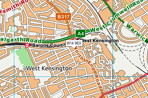 W14 9EX map - OS VectorMap District (Ordnance Survey)