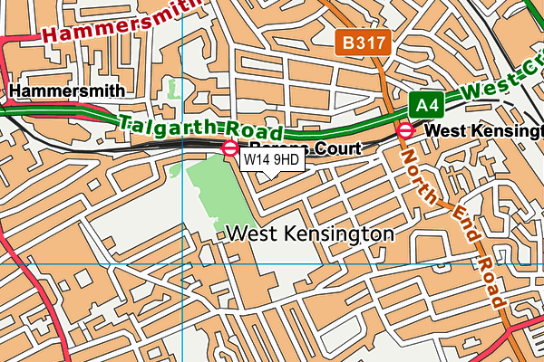 W14 9HD map - OS VectorMap District (Ordnance Survey)