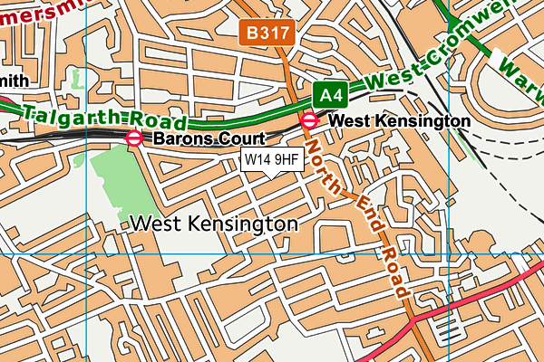 W14 9HF map - OS VectorMap District (Ordnance Survey)