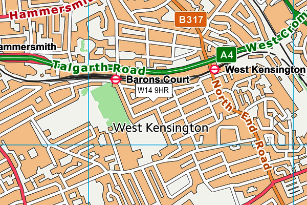 W14 9HR map - OS VectorMap District (Ordnance Survey)