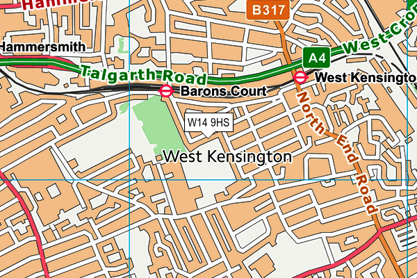 W14 9HS map - OS VectorMap District (Ordnance Survey)