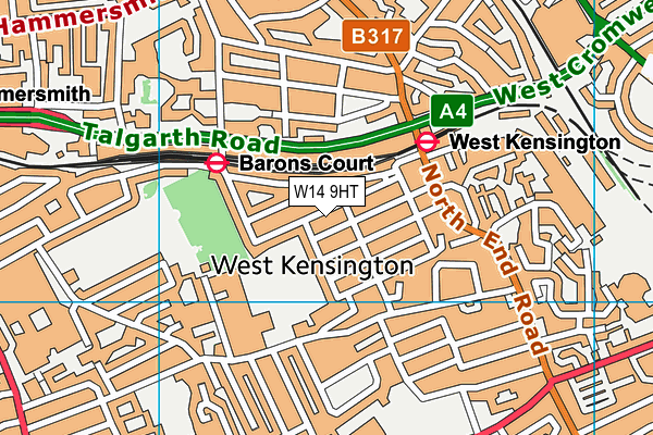 W14 9HT map - OS VectorMap District (Ordnance Survey)