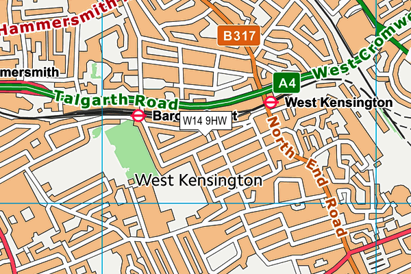 W14 9HW map - OS VectorMap District (Ordnance Survey)