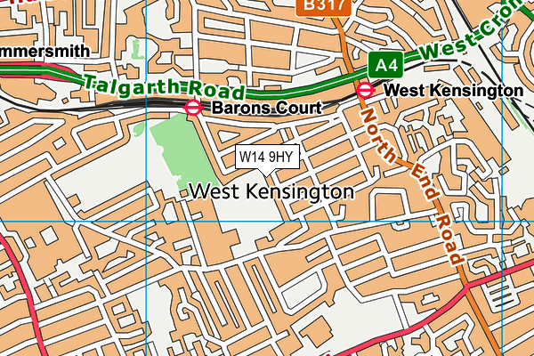 W14 9HY map - OS VectorMap District (Ordnance Survey)