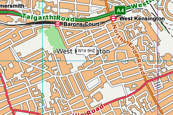 W14 9HZ map - OS VectorMap District (Ordnance Survey)