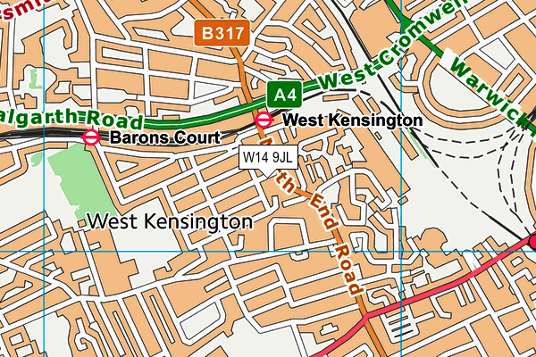 W14 9JL map - OS VectorMap District (Ordnance Survey)