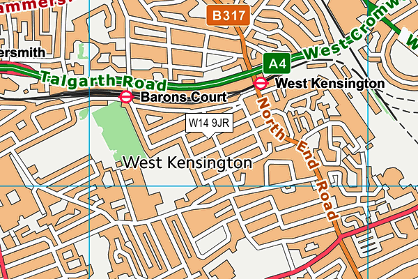 W14 9JR map - OS VectorMap District (Ordnance Survey)