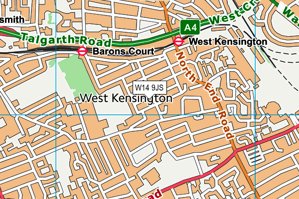 W14 9JS map - OS VectorMap District (Ordnance Survey)