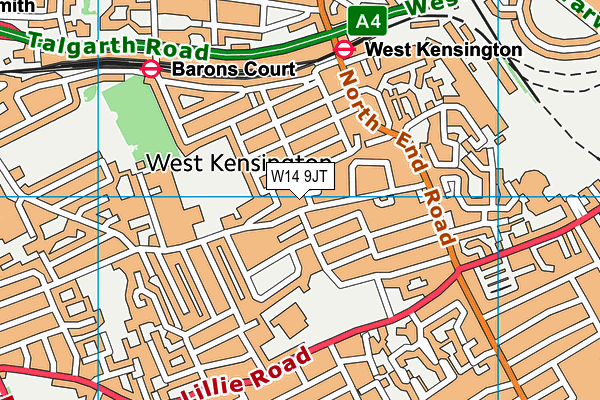 W14 9JT map - OS VectorMap District (Ordnance Survey)