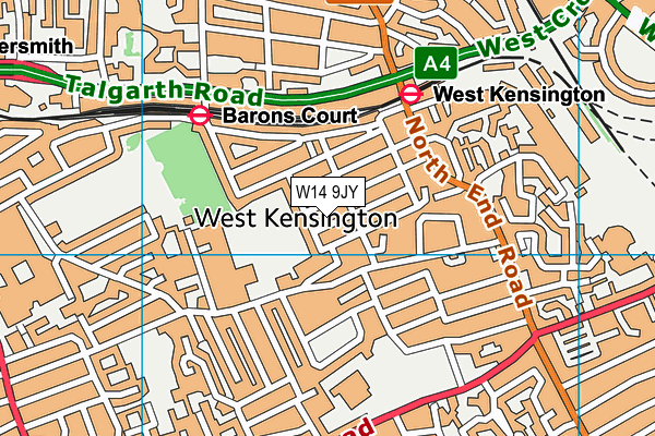 W14 9JY map - OS VectorMap District (Ordnance Survey)