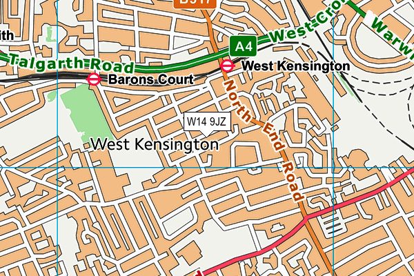 W14 9JZ map - OS VectorMap District (Ordnance Survey)