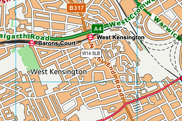 W14 9LB map - OS VectorMap District (Ordnance Survey)