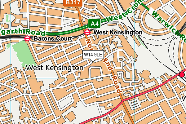 W14 9LE map - OS VectorMap District (Ordnance Survey)