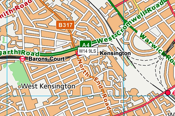 W14 9LS map - OS VectorMap District (Ordnance Survey)