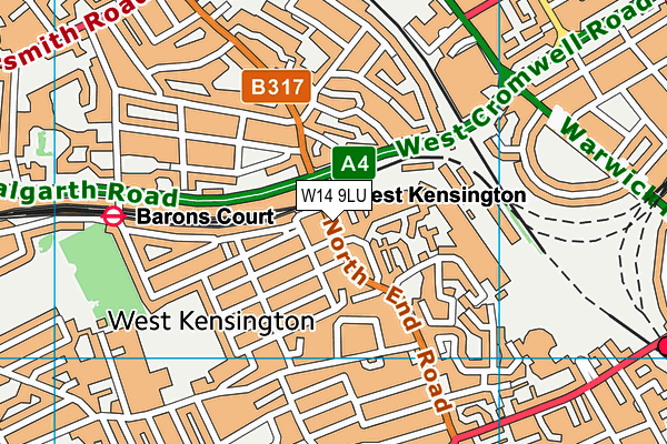 W14 9LU map - OS VectorMap District (Ordnance Survey)