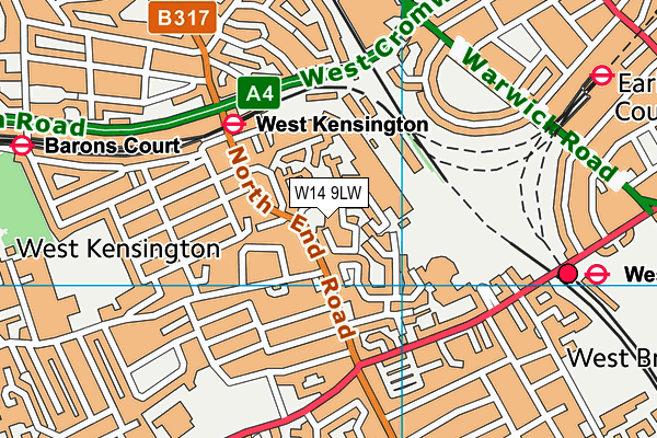 W14 9LW map - OS VectorMap District (Ordnance Survey)