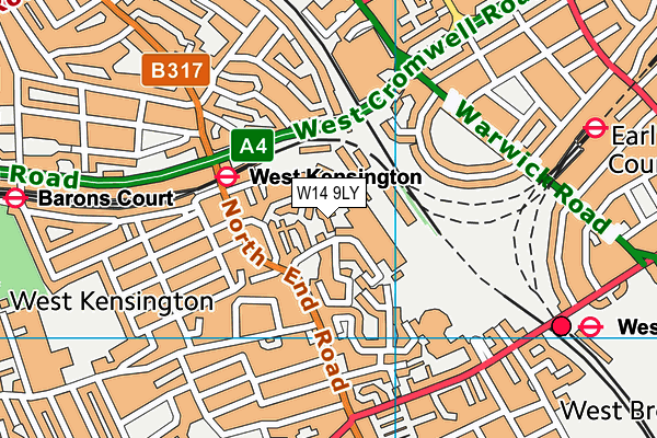 W14 9LY map - OS VectorMap District (Ordnance Survey)