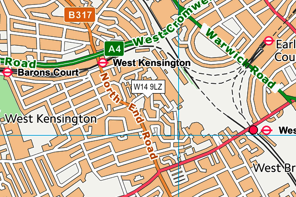 W14 9LZ map - OS VectorMap District (Ordnance Survey)