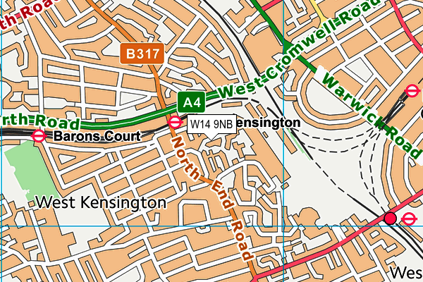 W14 9NB map - OS VectorMap District (Ordnance Survey)