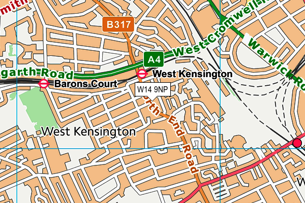 W14 9NP map - OS VectorMap District (Ordnance Survey)