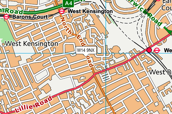 W14 9NX map - OS VectorMap District (Ordnance Survey)