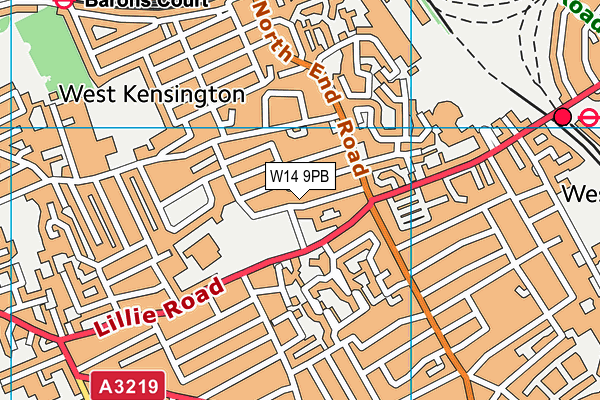 W14 9PB map - OS VectorMap District (Ordnance Survey)