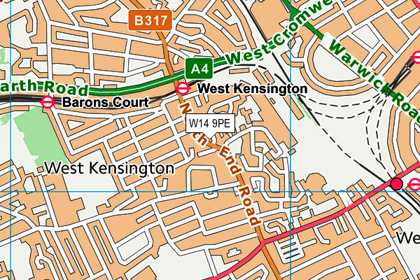 W14 9PE map - OS VectorMap District (Ordnance Survey)