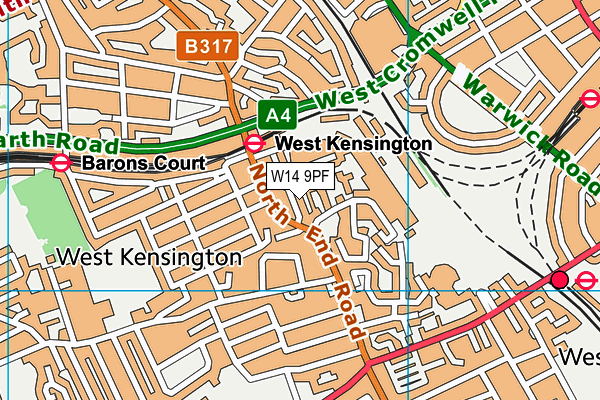 W14 9PF map - OS VectorMap District (Ordnance Survey)