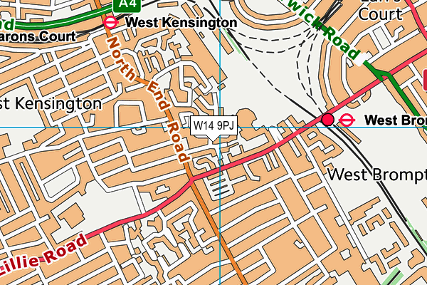 W14 9PJ map - OS VectorMap District (Ordnance Survey)