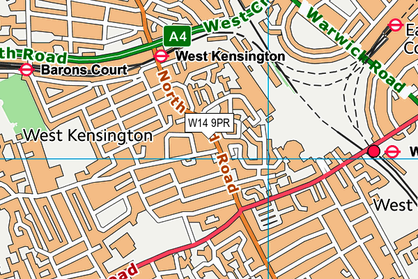 W14 9PR map - OS VectorMap District (Ordnance Survey)