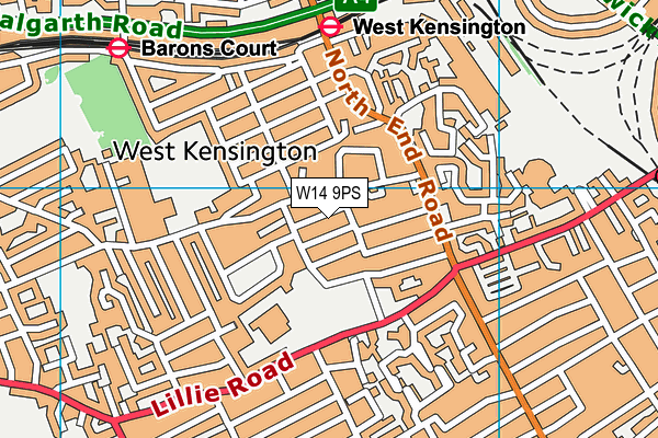 W14 9PS map - OS VectorMap District (Ordnance Survey)