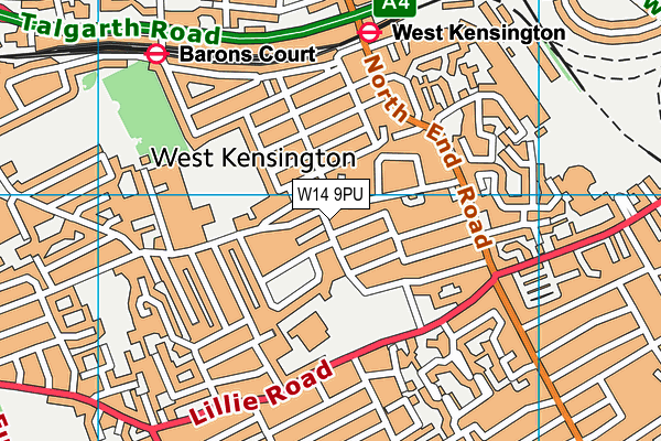 W14 9PU map - OS VectorMap District (Ordnance Survey)