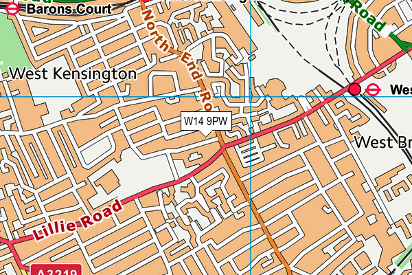 W14 9PW map - OS VectorMap District (Ordnance Survey)