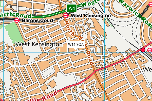 W14 9QA map - OS VectorMap District (Ordnance Survey)