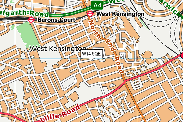 W14 9QE map - OS VectorMap District (Ordnance Survey)