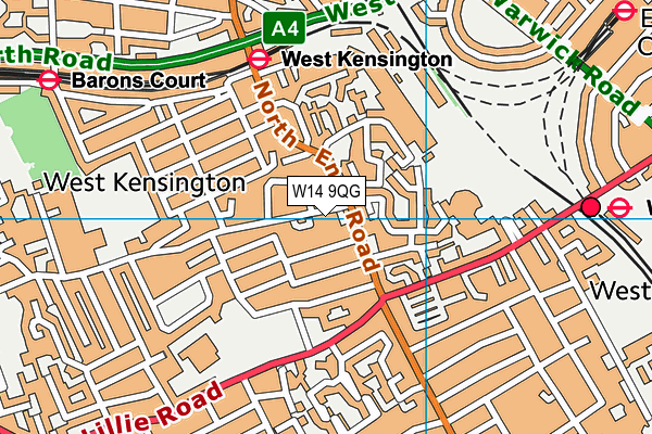 W14 9QG map - OS VectorMap District (Ordnance Survey)