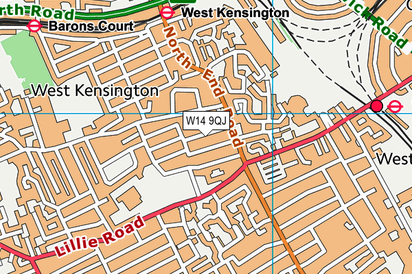 W14 9QJ map - OS VectorMap District (Ordnance Survey)