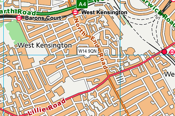 W14 9QN map - OS VectorMap District (Ordnance Survey)