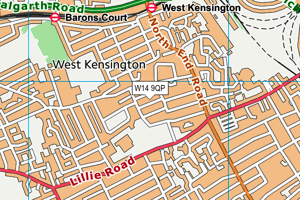 W14 9QP map - OS VectorMap District (Ordnance Survey)