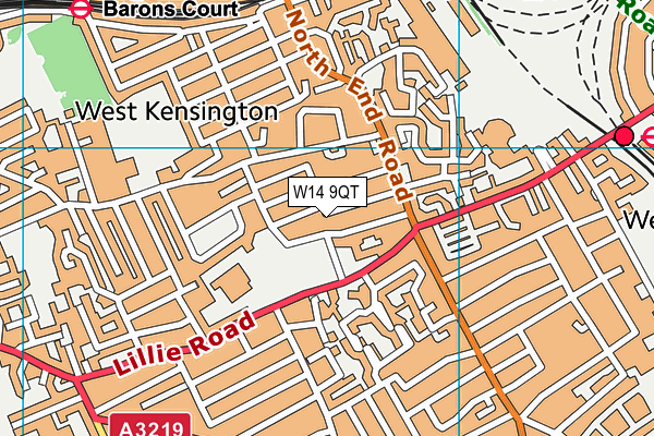 W14 9QT map - OS VectorMap District (Ordnance Survey)