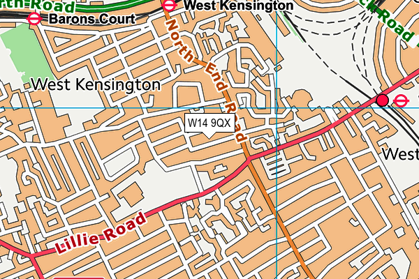 W14 9QX map - OS VectorMap District (Ordnance Survey)