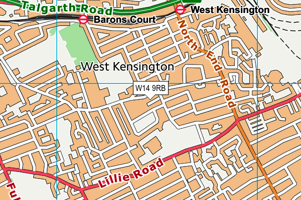 W14 9RB map - OS VectorMap District (Ordnance Survey)