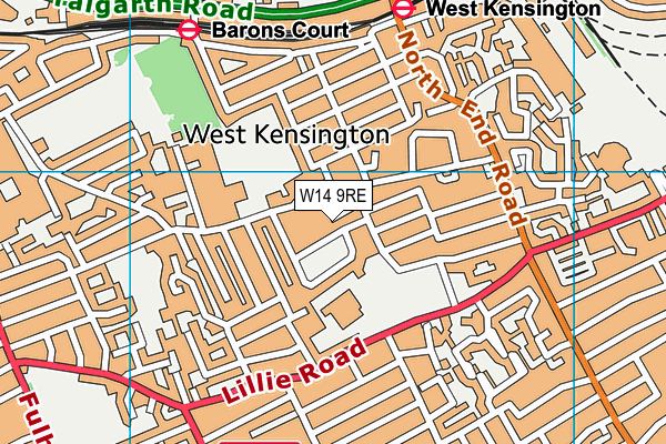 W14 9RE map - OS VectorMap District (Ordnance Survey)