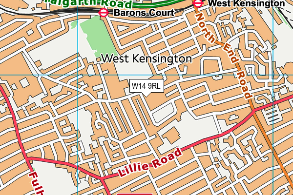 W14 9RL map - OS VectorMap District (Ordnance Survey)