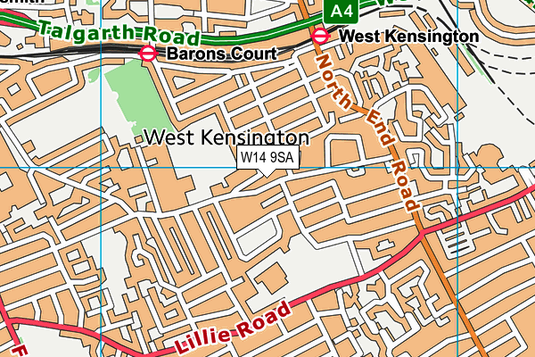 W14 9SA map - OS VectorMap District (Ordnance Survey)