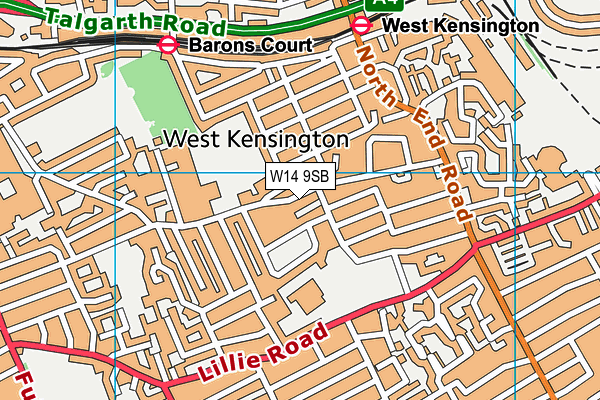 W14 9SB map - OS VectorMap District (Ordnance Survey)