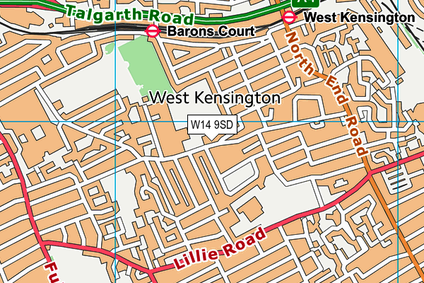 W14 9SD map - OS VectorMap District (Ordnance Survey)
